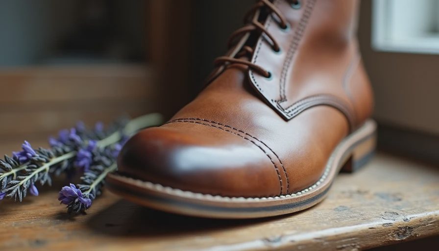 What quality sustainable footwear actually looks like up close — construction, materials, and real wear Close-up of a well-worn vegetable-tanned leather ankle boot sole showing quality construction and natural aging