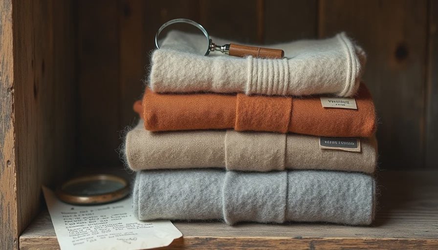 How natural fibers age differently — what to expect from cashmere, merino, and wool blends over time Three folded sweaters in different wool and cashmere blends on a wooden shelf, labeled with fiber content, showing different aging patterns