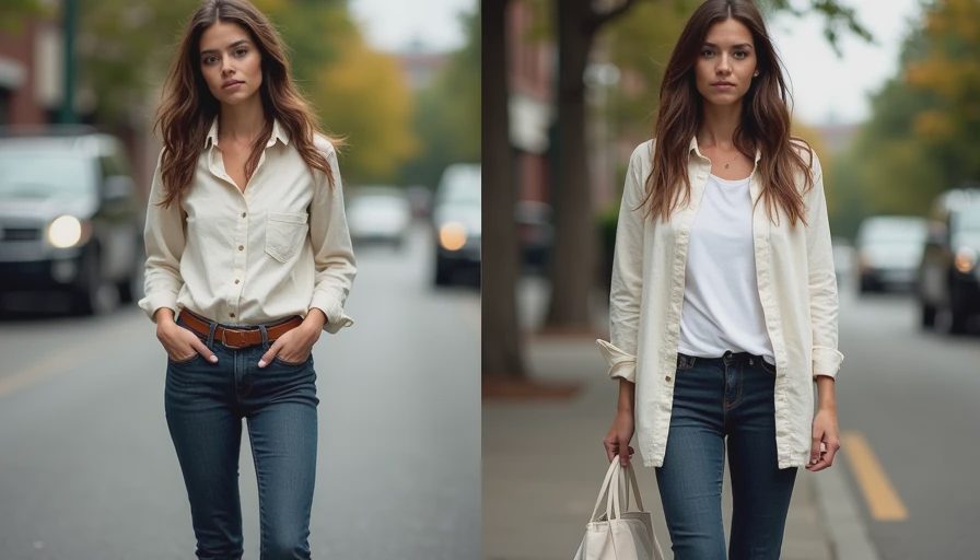 Two ways to wear the same outfit — how tuck, layers, and shoes shift the register of the same core pieces